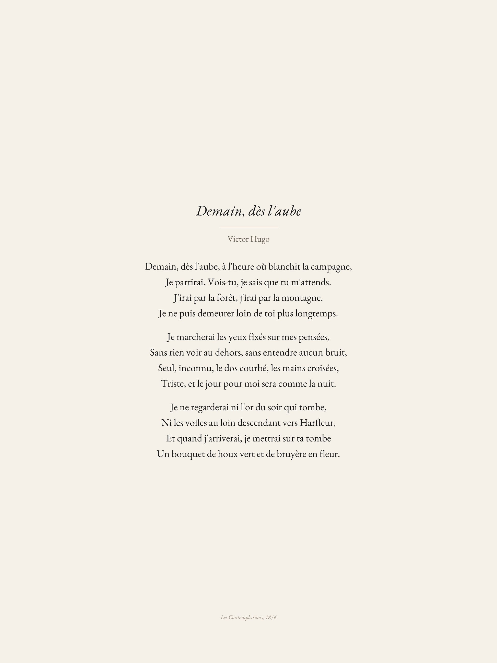 Demain, dès l'aube — Victor Hugo | Affiche