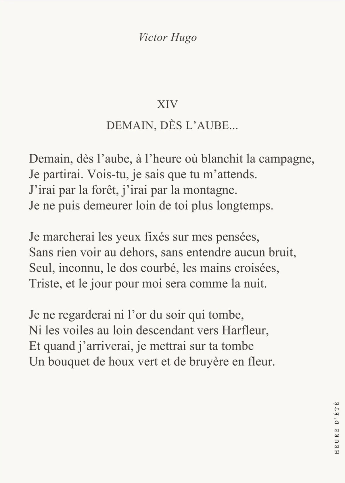 Demain, dès l'aube... - Victor Hugo | Poster Citation, l'affiche seule, papier épais mat éco-responsable