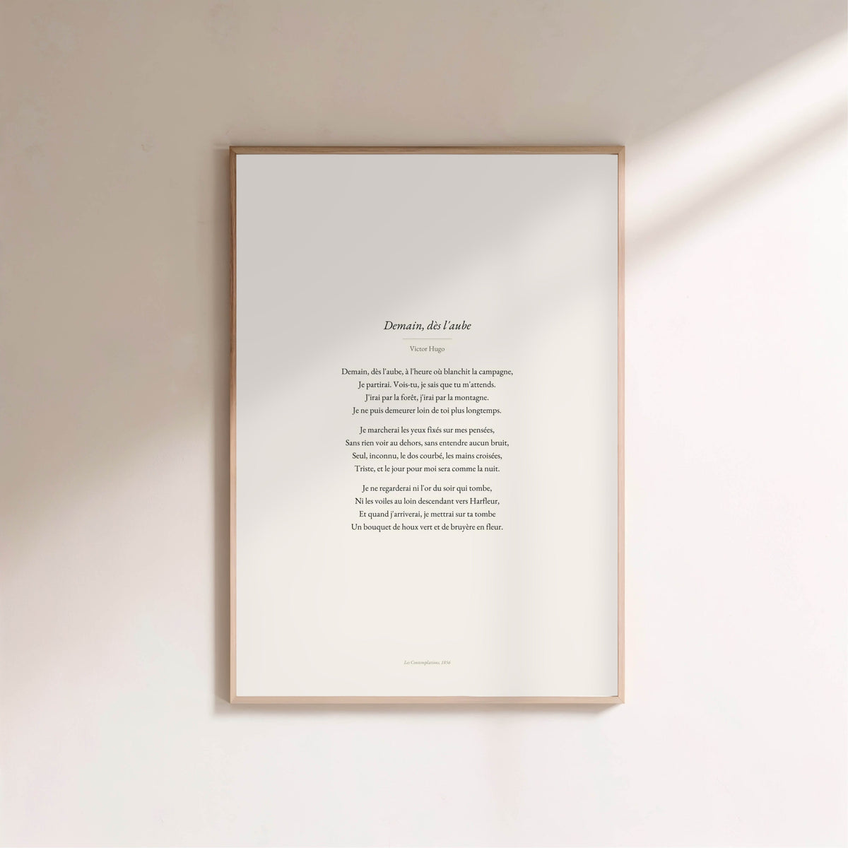 Demain, dès l'aube... - Hugo - Affiche Citation Poésie, affiche encadrée sur un mur clair