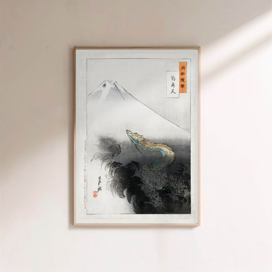 Dragon s'Élevant vers le Mont Fuji - Ogata Gekkō - Estampe Japonaise en situation