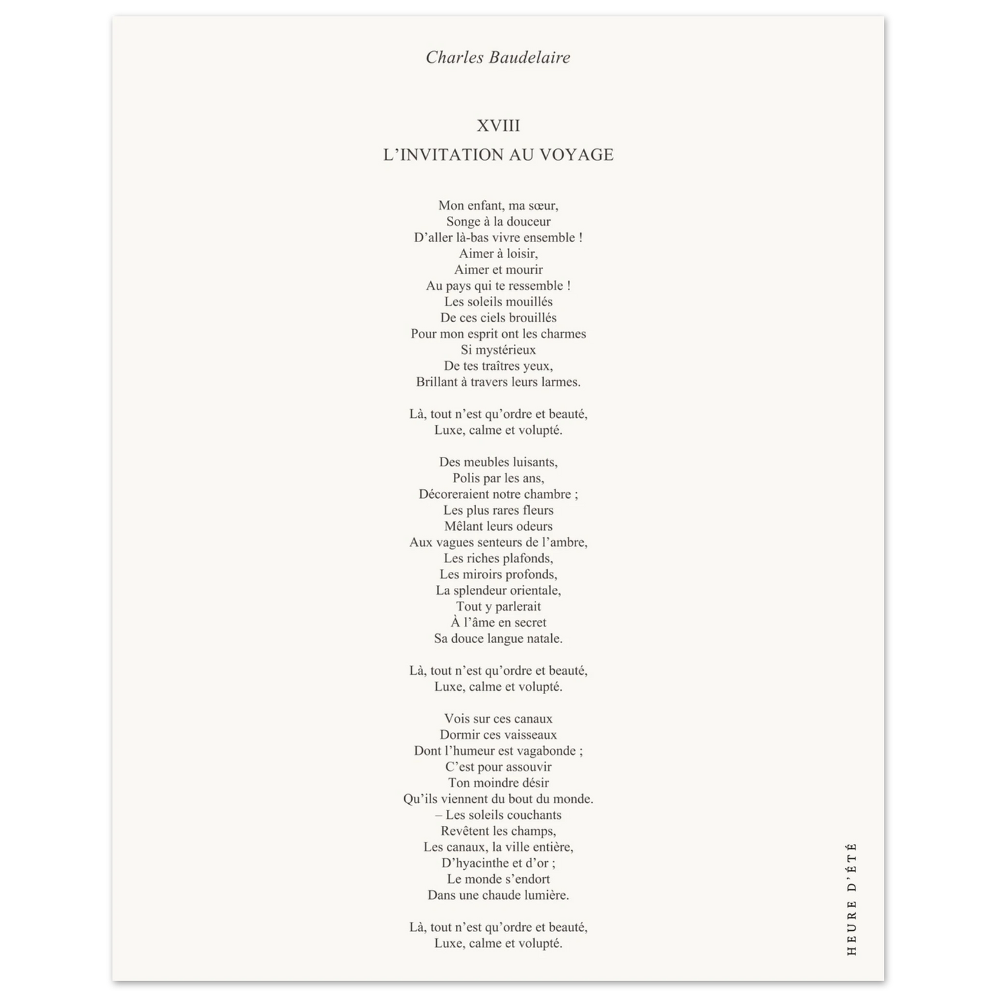 L'invitation au voyage - Charles Baudelaire - Heure d'été 