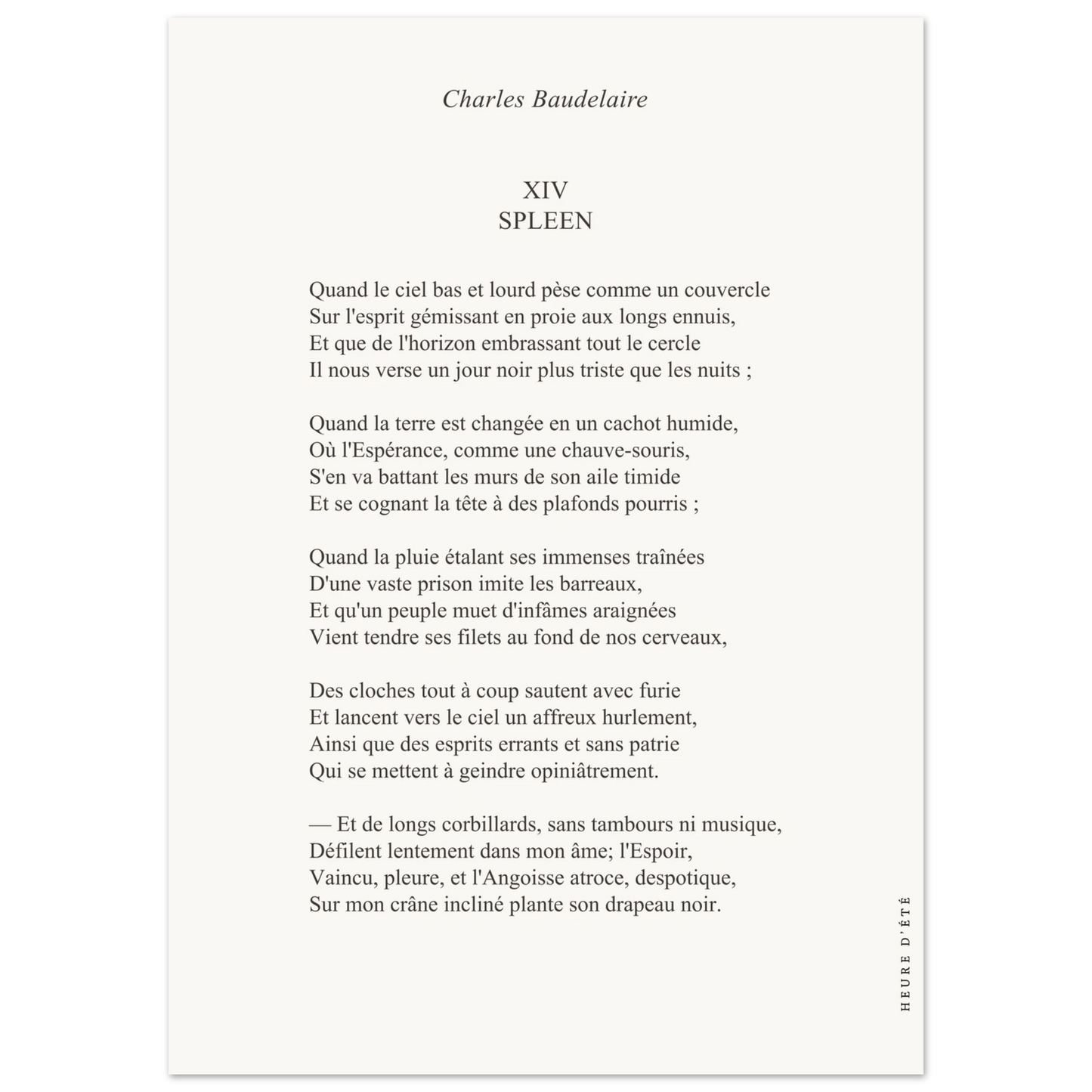 Spleen - Charles Baudelaire - Heure d'été 