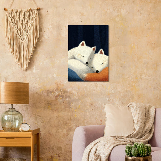 Affiche enfant - Renards polaires dans la nuit - Heure d'été 