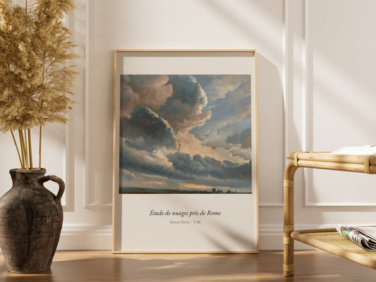 Étude de nuages près de Rome, Simon Denis | Affiche Art Premium, affiche encadrée dans un intérieur élégant, cadre bois clair