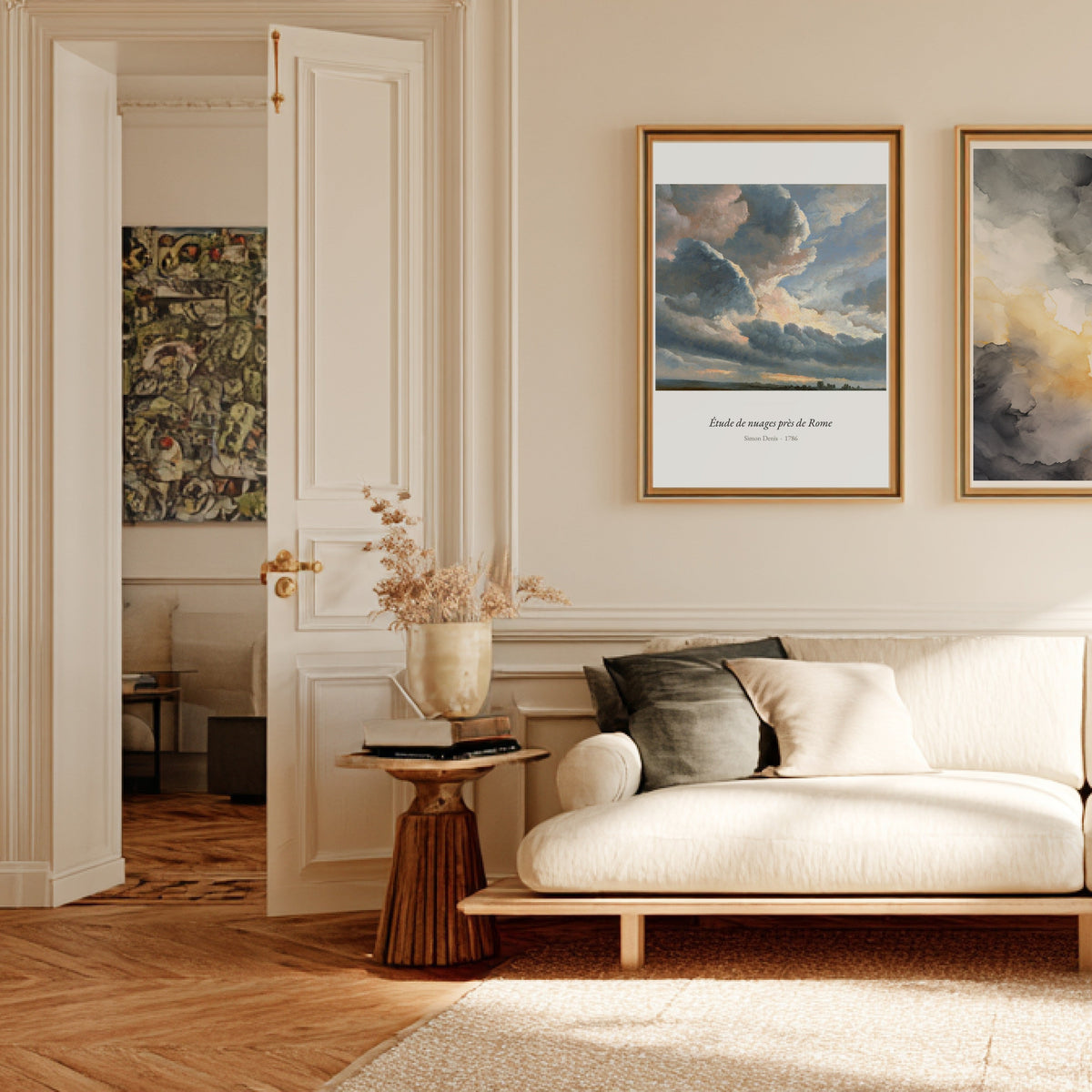 Étude de nuages près de Rome, Simon Denis, affiche encadrée dans un salon haussmannien
