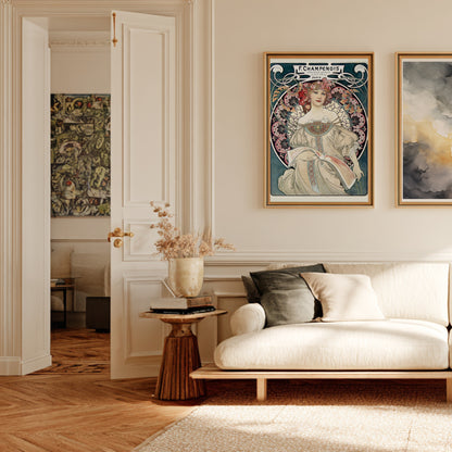 F. Champenois - Alphonse Mucha 1898 - Art Nouveau Poster, framed poster in a Parisian Haussmann living room