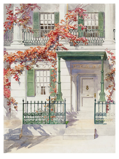 Facade et Lierre d'Automne - Aquarelle Botanique Vintage