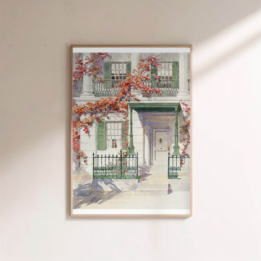 Facade et Lierre d'Automne - Aquarelle Botanique Vintage en situation