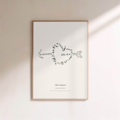 Flèche saignante - Apollinaire - Affiche Calligramme Amour, affiche encadrée sur un mur clair