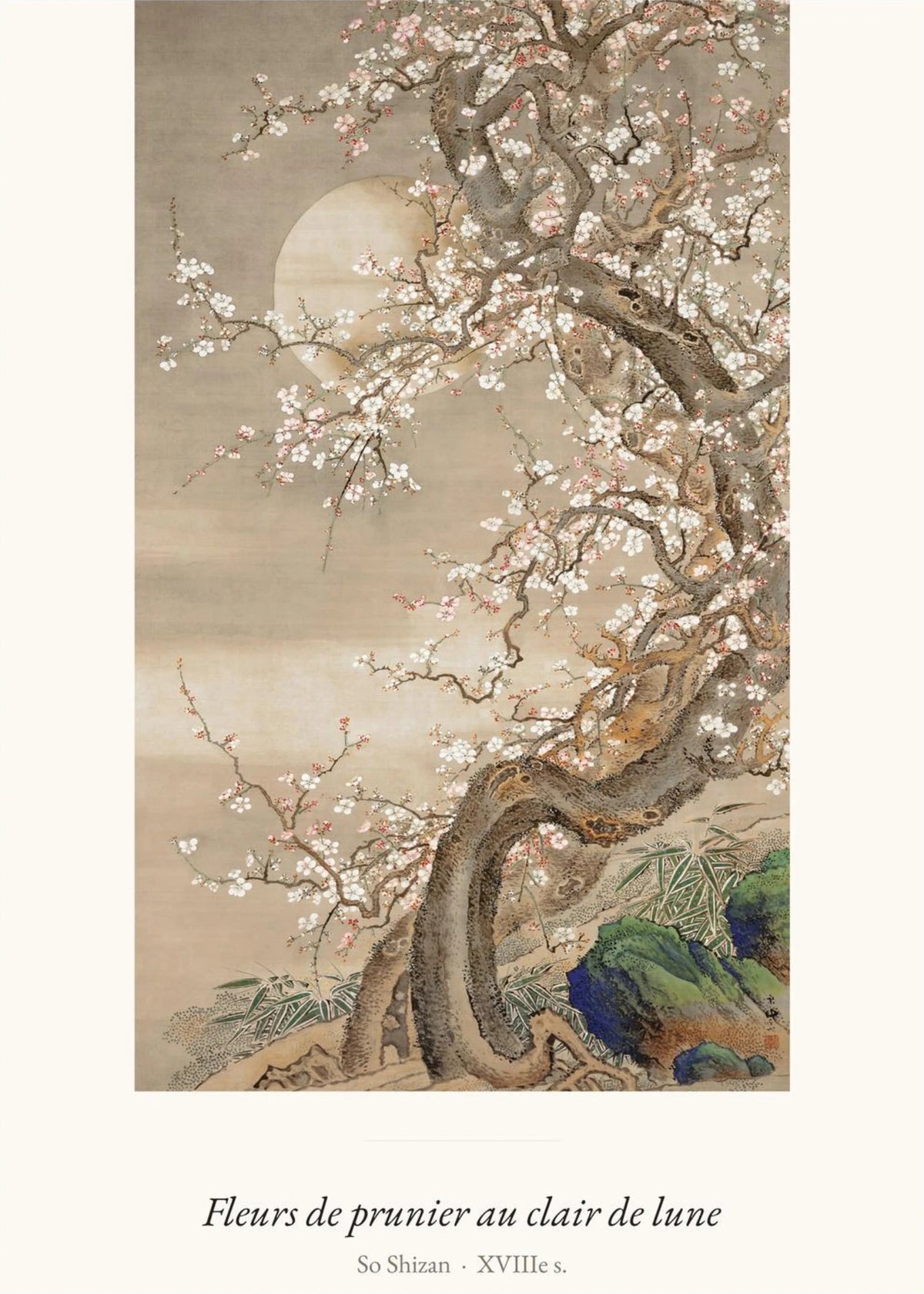Fleurs de prunier au clair de lune, So Shizan, l'affiche seule, papier épais mat éco-responsable