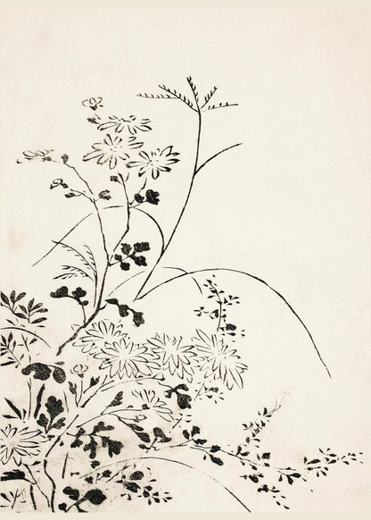 Fleurs Sauvages - Estampe Japonaise à l'Encre, l'affiche seule, papier épais mat éco-responsable