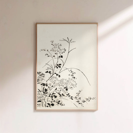 Fleurs Sauvages - Estampe Japonaise à l'Encre - Art du Japon en situation