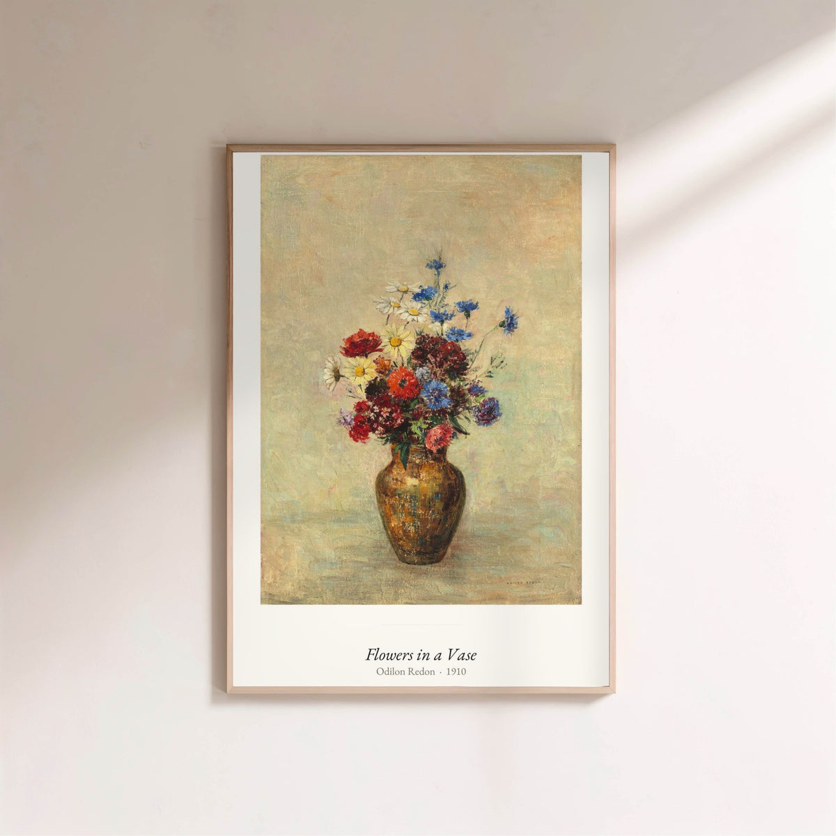 Flowers in a Vase, Odilon Redon | Affiche Art Premium, affiche encadrée sur un mur clair