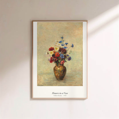 Flowers in a Vase, Odilon Redon | Affiche Art Premium, affiche encadrée sur un mur clair