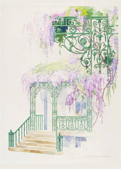 Wisteria on a Facade - Vintage Botanical Watercolor | Poster, the print alone, thick matte eco-friendly paper
