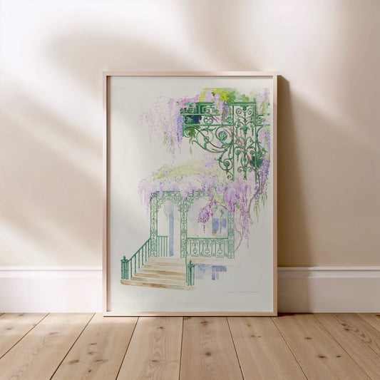 Glycine sur une Facade - Aquarelle Botanique Vintage