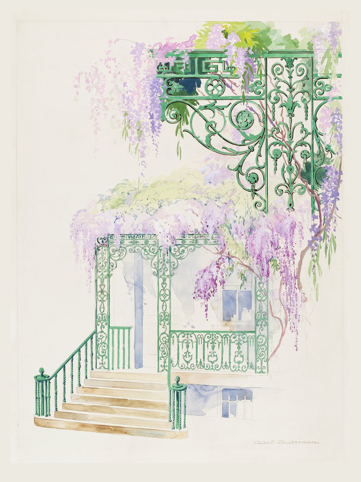 Glycine sur une Facade - Aquarelle Botanique Vintage