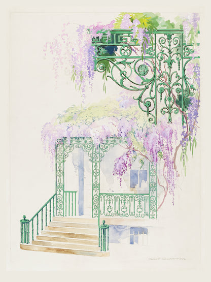 Glycine sur une Facade - Aquarelle Botanique Vintage