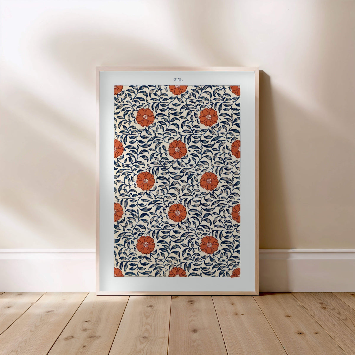 Grammar of Ornament Pl. XLVI - Owen Jones, framed poster standing on the floor, light wood frame