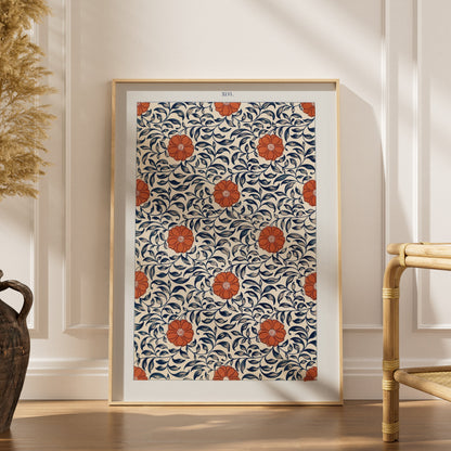 Grammar of Ornament Pl. XLVI - Owen Jones, framed poster in an elegant interior, dried grasses and a rattan chair