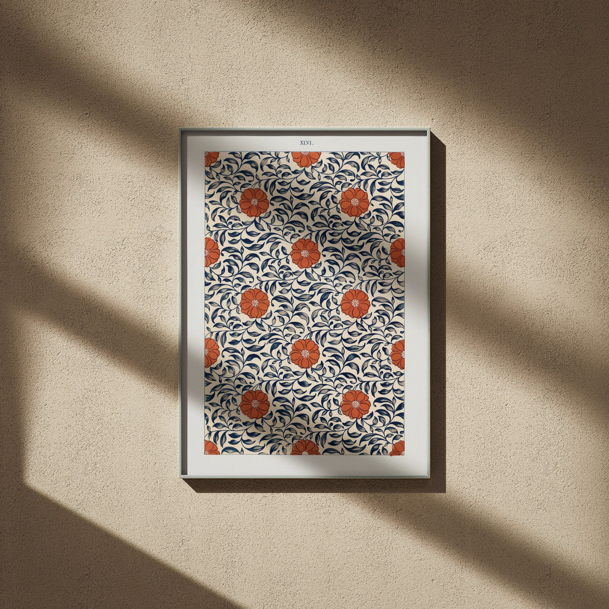 Grammar of Ornament Pl. XLVI - Owen Jones, framed poster on a beige wall, window shadows