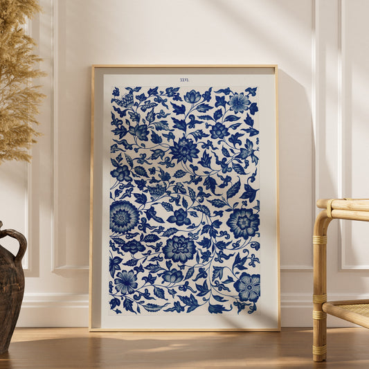 Grammar of Ornament Pl. XXVI - Owen Jones, affiche encadrée dans un intérieur élégant, herbes séchées et chaise en rotin