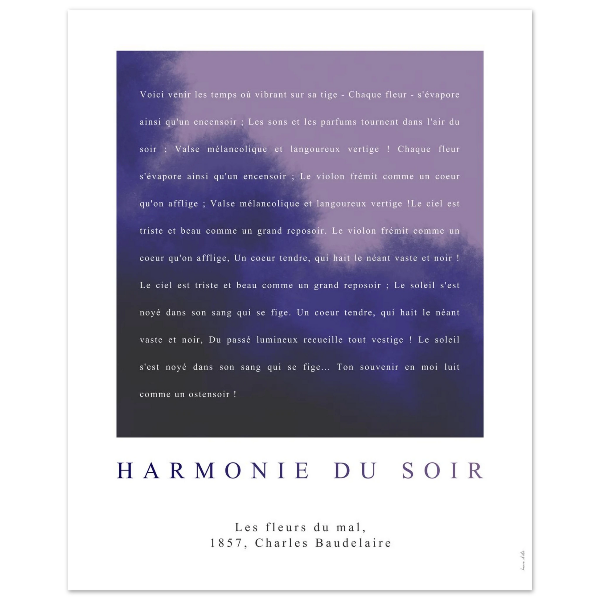 format 40x50, harmonie du soir - poésie de Baudelaire imprimée en grand format