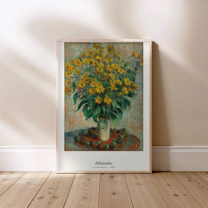 Hélianthes, Claude Monet | Affiche Art Premium, affiche encadrée posée au sol, cadre bois clair