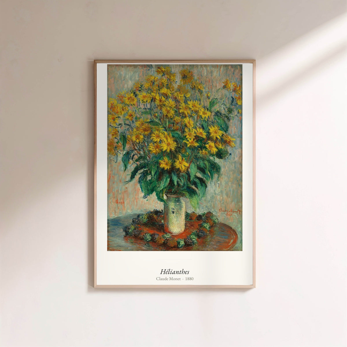 Hélianthes, Claude Monet | Affiche Art Premium, affiche encadrée sur un mur clair