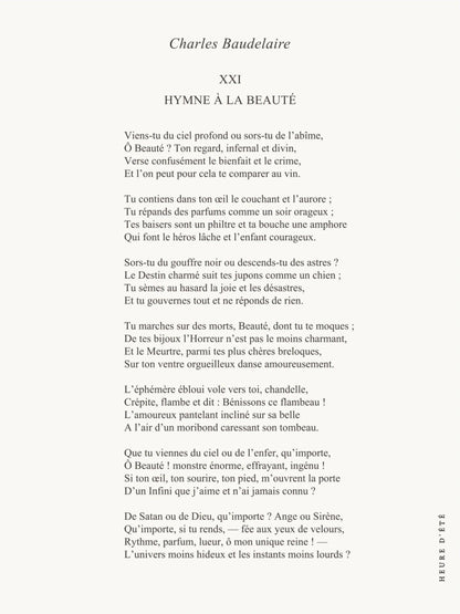 Hymne à la beauté - Charles Baudelaire | Poster Poésie, l'affiche seule, papier épais mat éco-responsable, format 30x40 cm