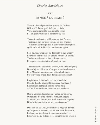 Hymne à la beauté - Charles Baudelaire | Poster Poésie, l'affiche seule, papier épais mat éco-responsable, format 40x50 cm