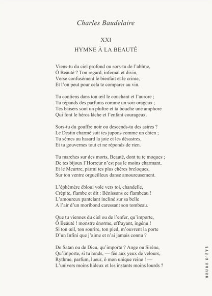 Hymn to Beauty - Charles Baudelaire | Poetry Poster, the print alone, thick matte eco-friendly paper