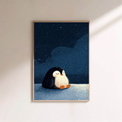 Affiche enfant - Pingouin sous les étoiles en situation