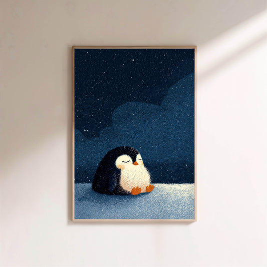 Affiche enfant - Pingouin sous les étoiles en situation