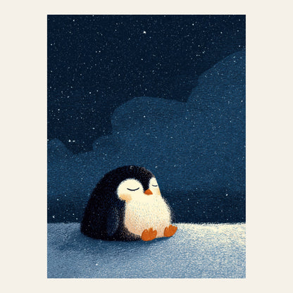 Affiche enfant - Pingouin sous les étoiles - l'affiche