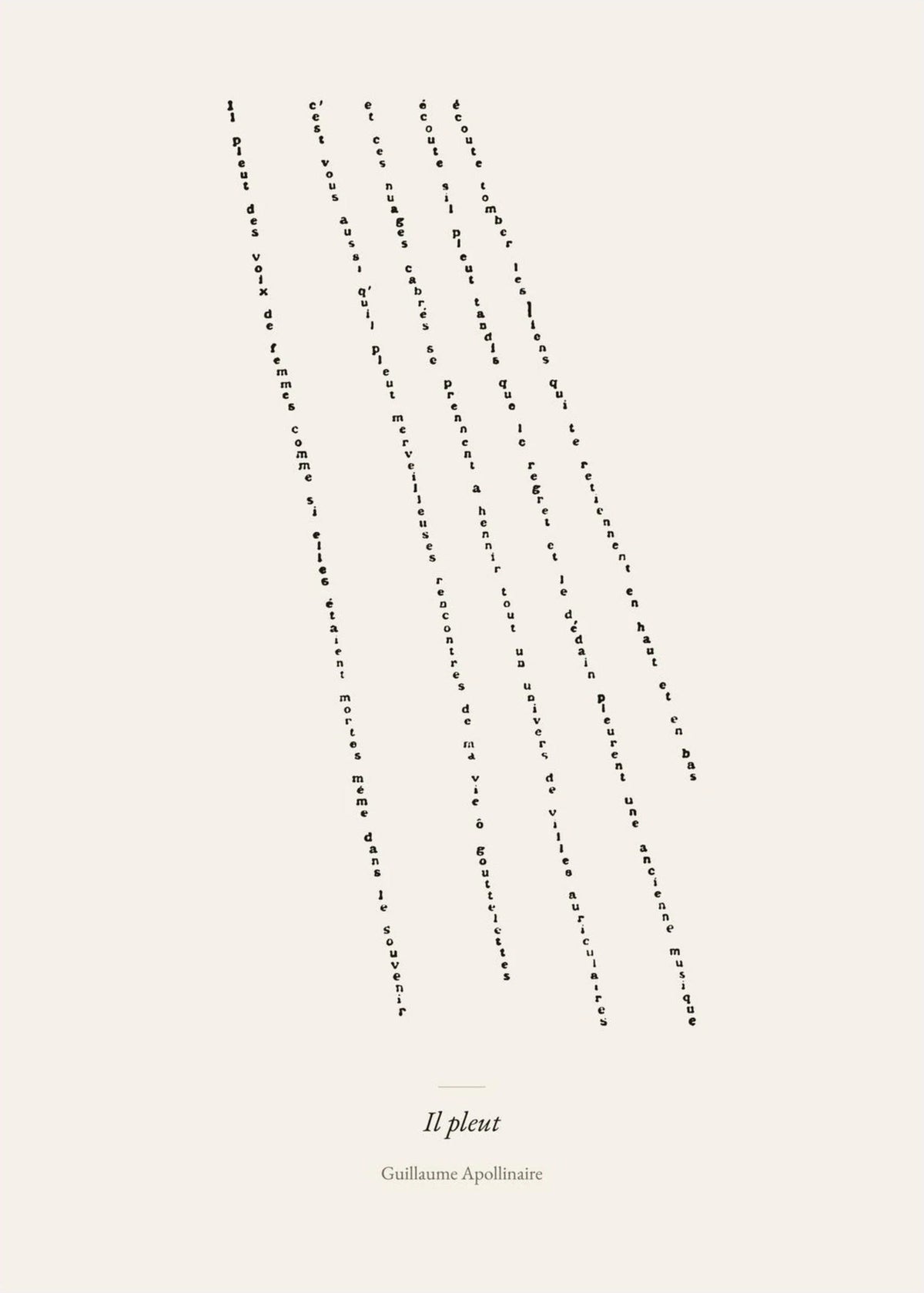 Il Pleut - Apollinaire - Affiche Calligramme Poésie, l'affiche seule, papier épais mat éco-responsable
