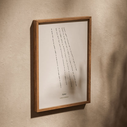 Il Pleut - Apollinaire - Affiche Calligramme Poésie, affiche dans un cadre en chêne posé de biais sur un mur texturé