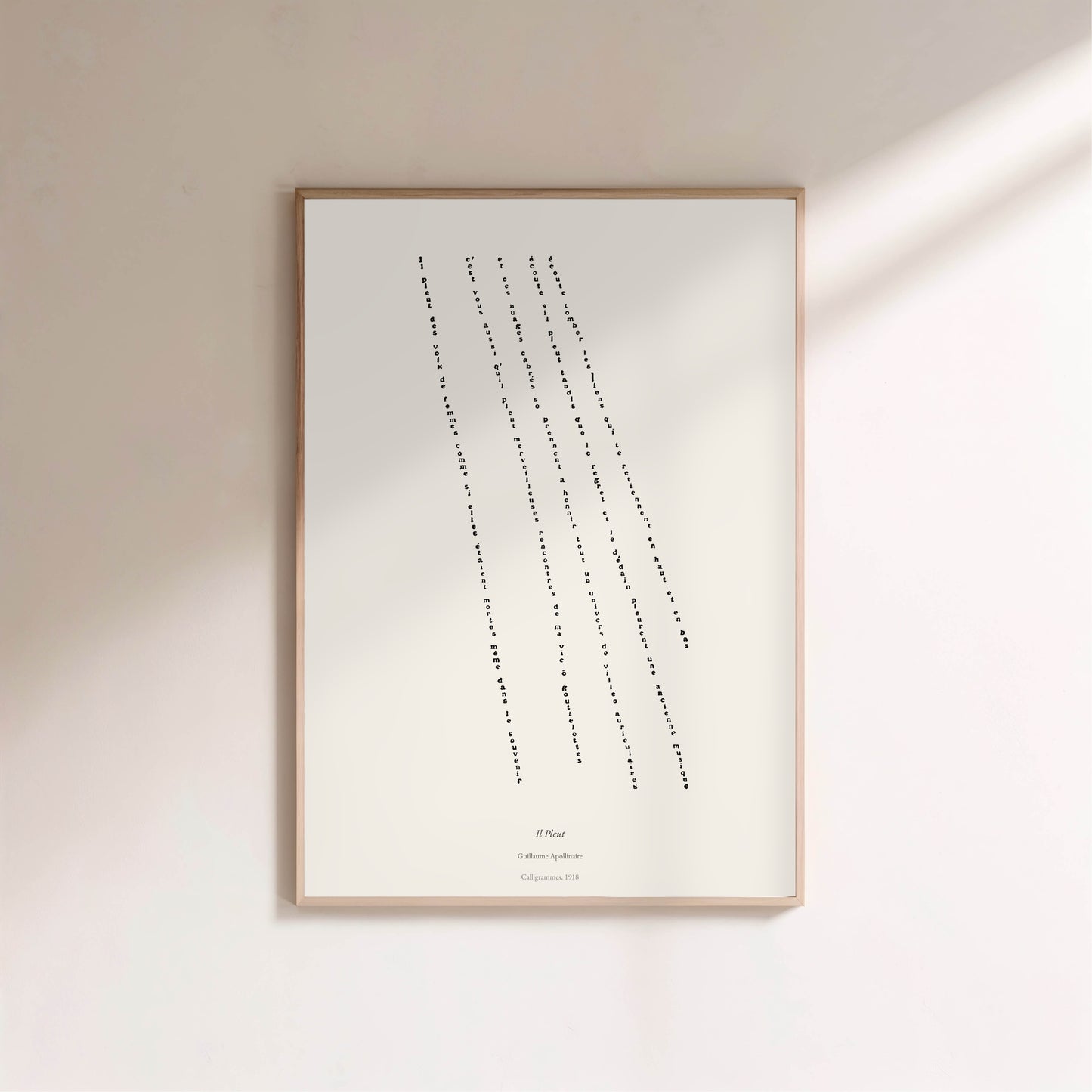 Il Pleut, Guillaume Apollinaire | Calligramme Affiche Premium en situation