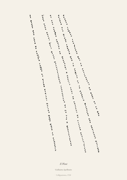 Il Pleut, Guillaume Apollinaire | Calligramme Affiche Premium | Heure d'Été Studio