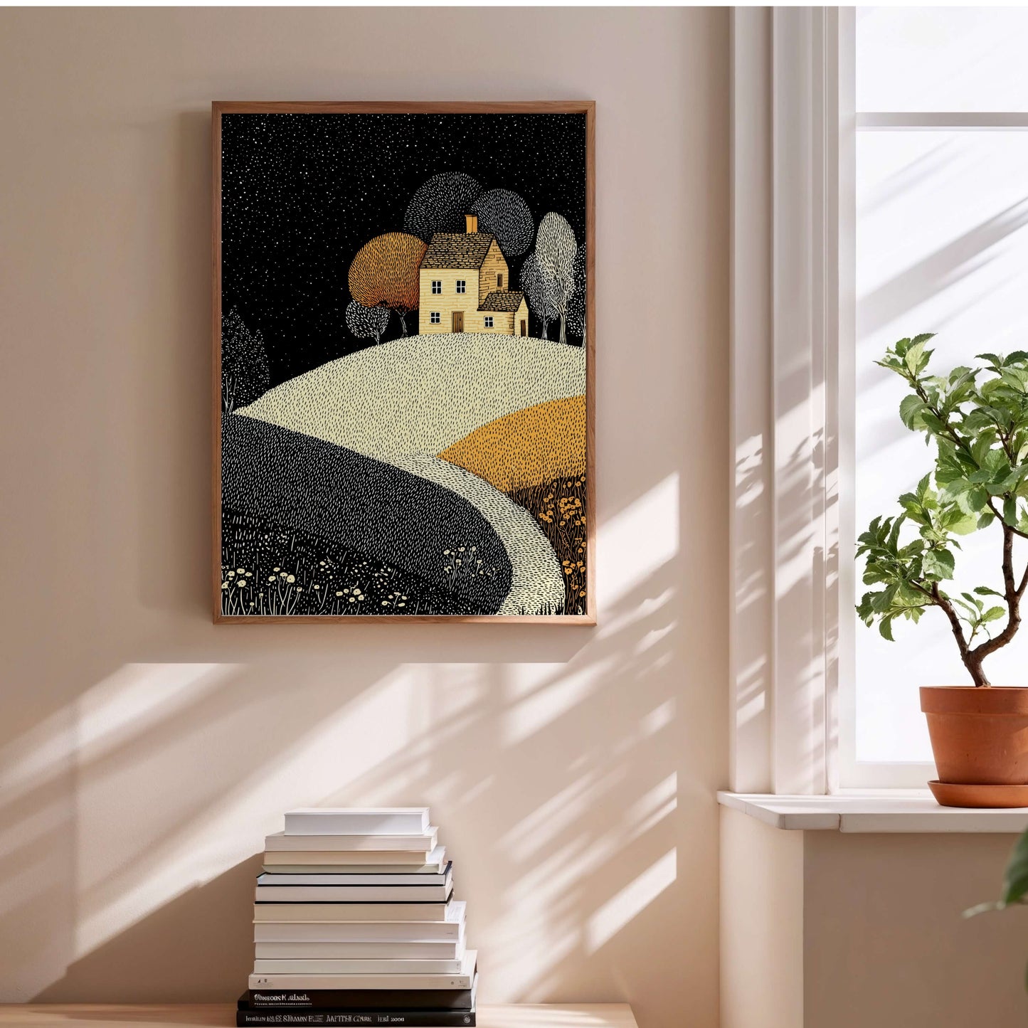 Affiche enfant maison pointilliste en situation