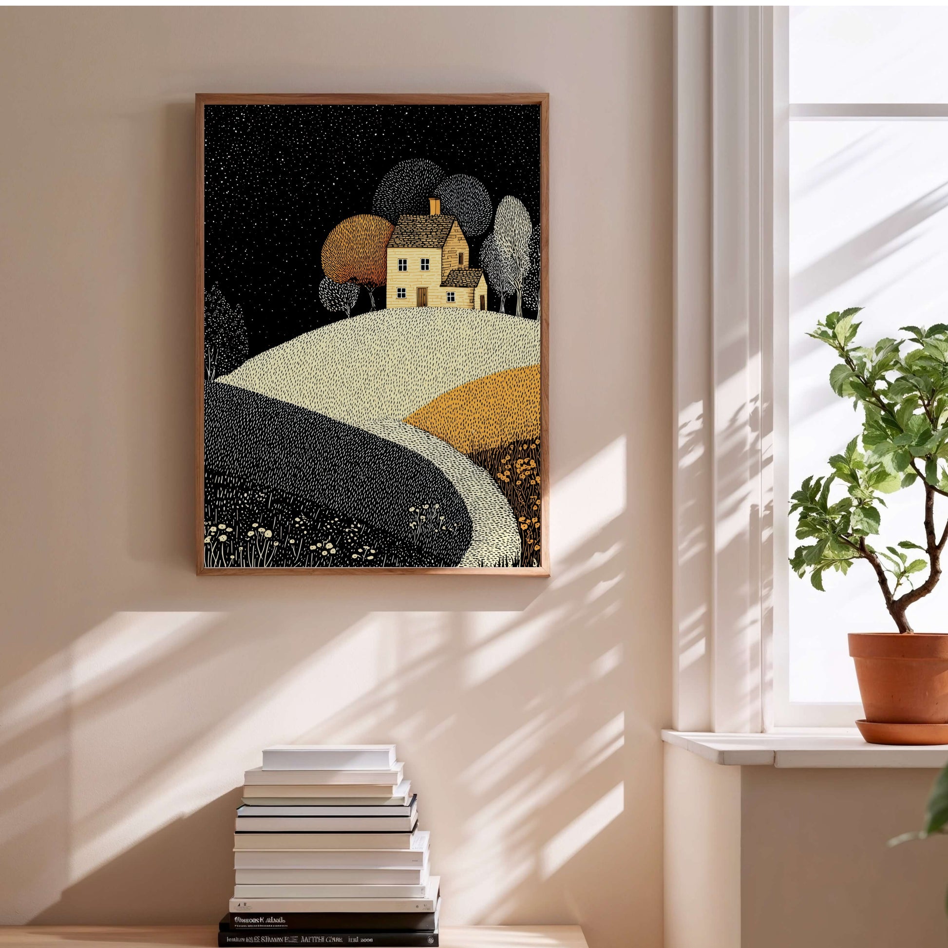Affiche enfant maison pointilliste en situation