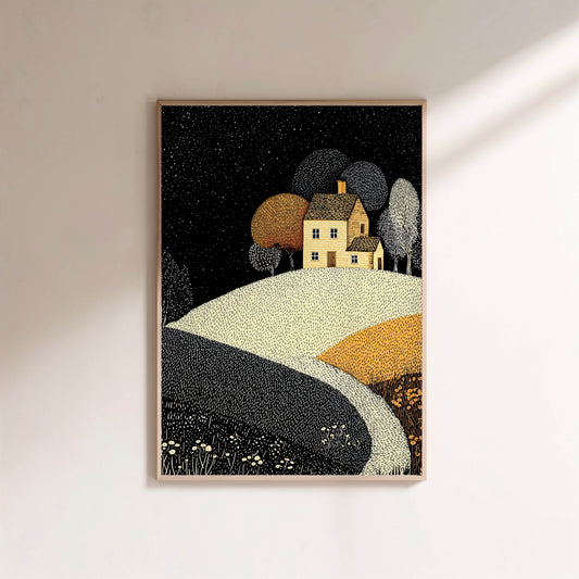 Affiche enfant maison pointilliste en situation