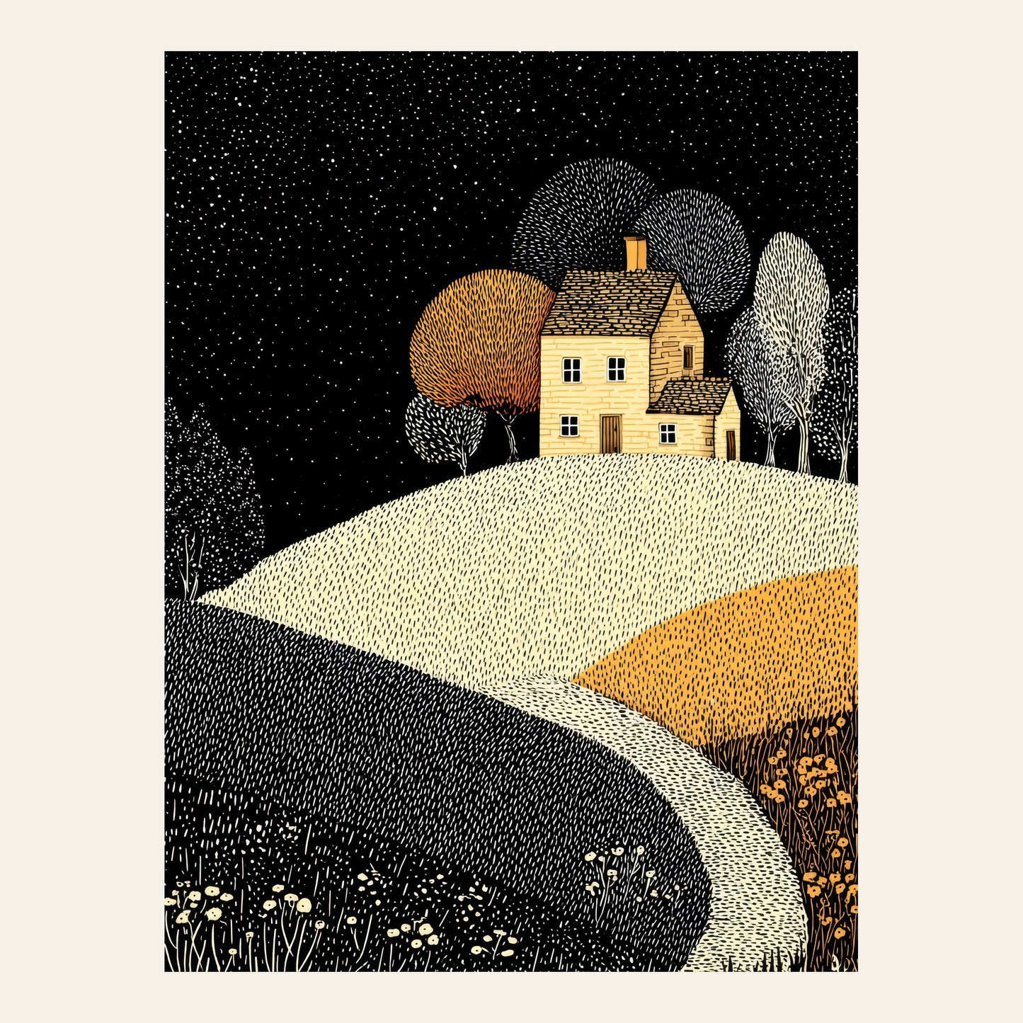 Affiche enfant maison pointilliste - l'affiche