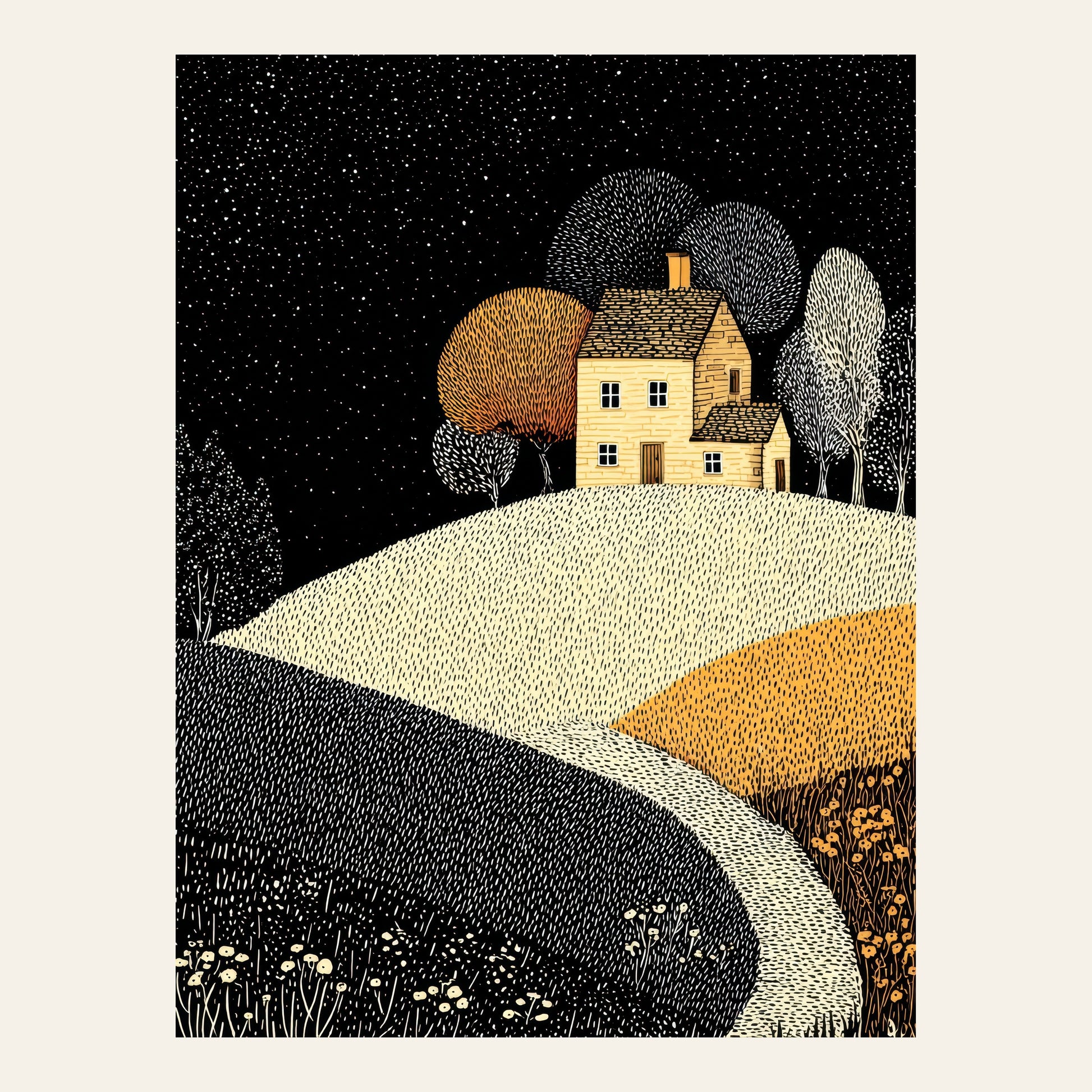 Affiche enfant maison pointilliste - l'affiche