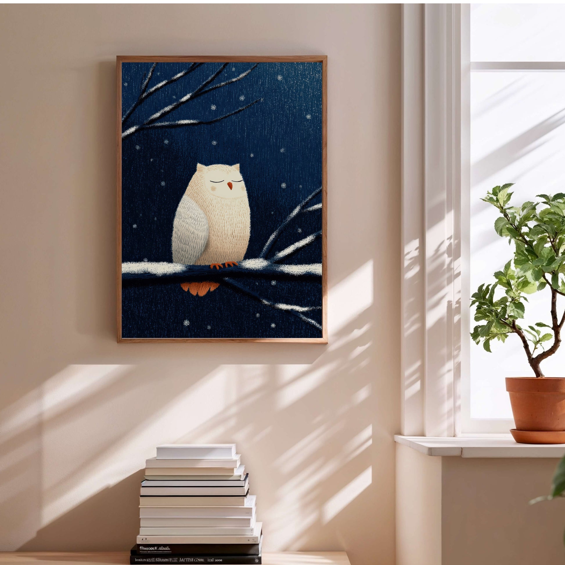 Affiche enfant - Chouette chouette sous la neige en situation
