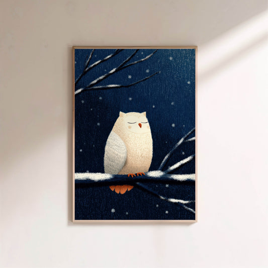 Affiche enfant - Chouette chouette sous la neige en situation