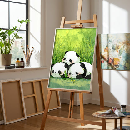 Affiche murale - Trois petits pandas - vue chevalet
