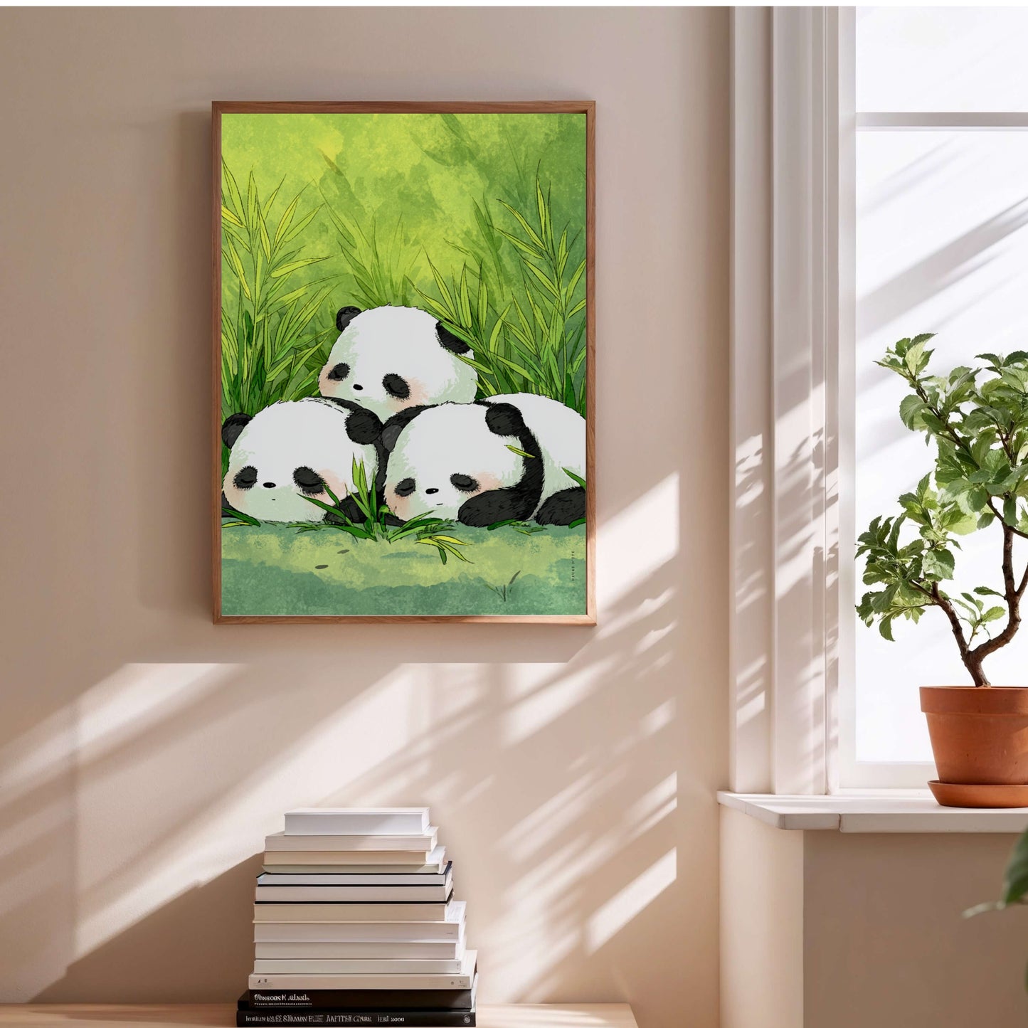 Affiche murale - Trois petits pandas en situation