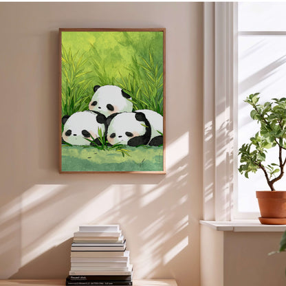 Affiche murale - Trois petits pandas en situation