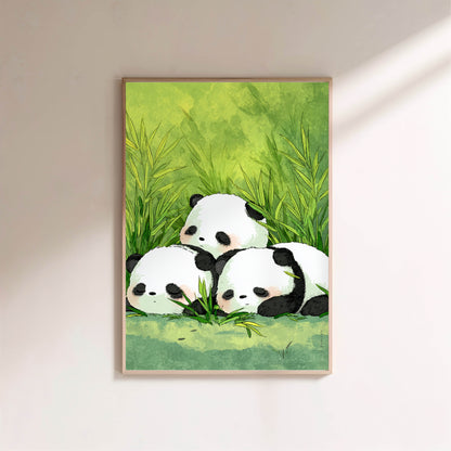 Affiche murale - Trois petits pandas en situation